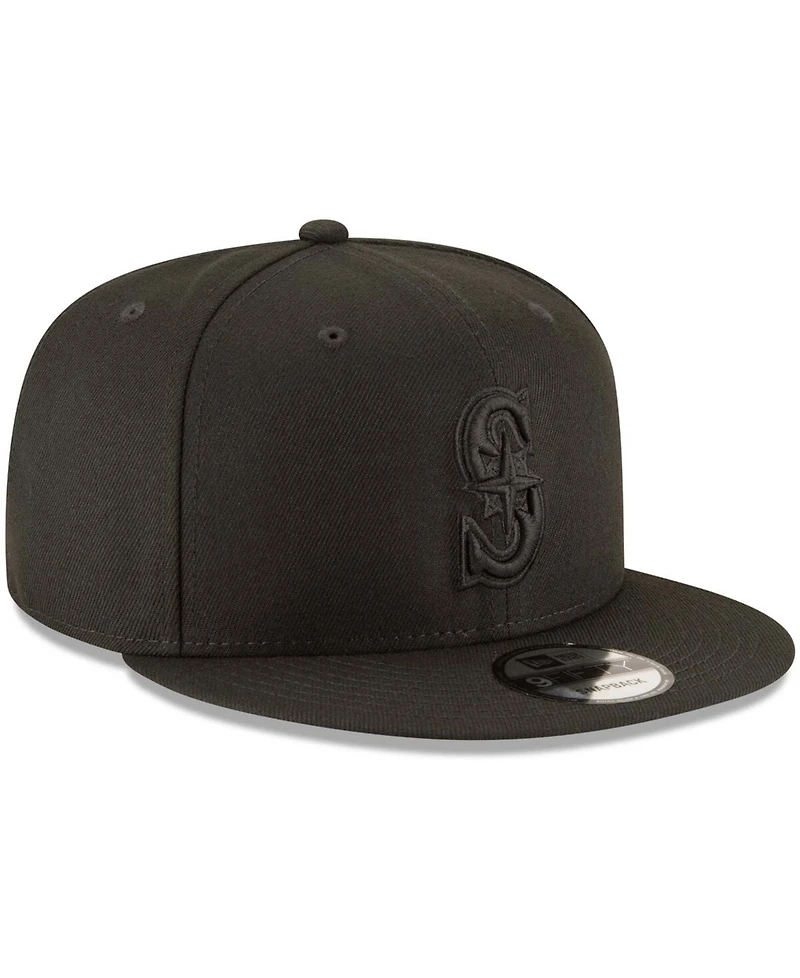 Men's Black Seattle Mariners Black on Black 9FIFTY Team Snapback Adjustable Hat