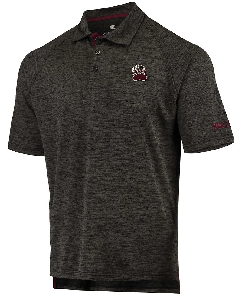 Men's Heather Black Montana Grizzlies Down Swing Raglan Polo Shirt