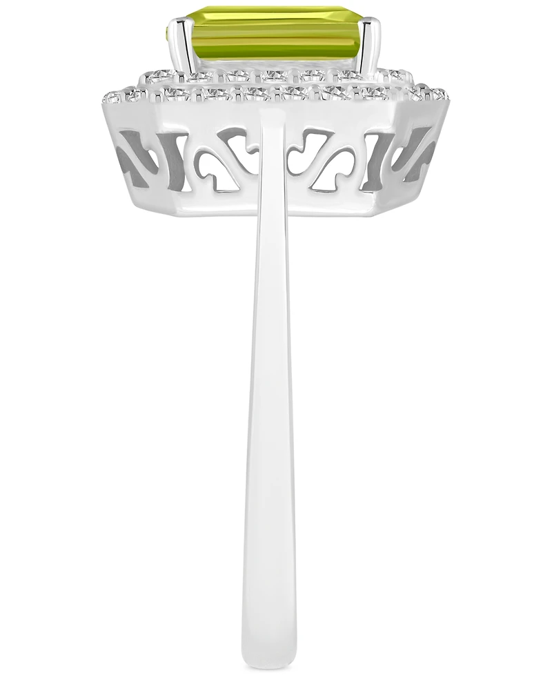 Rhodolite Garnet (2 ct. t.w.) & White Topaz (1/2 Rectangle Halo Ring Sterling Silver (Also Peridot, Citrine, Amethyst, Blue Topaz)