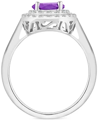 Rhodolite Garnet (1-5/8 ct. t.w.) & White Topaz (3/8 Double Halo Ring Sterling Silver (Also Citrine, Peridot, Amethyst, Blue Topaz)