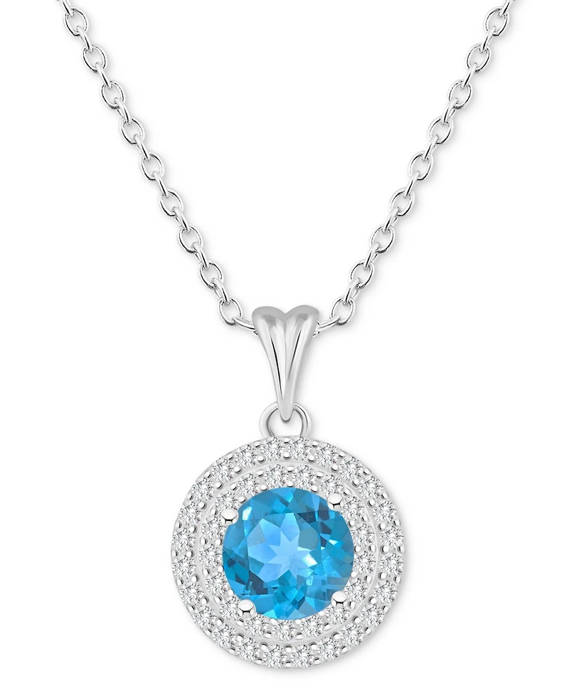 Rhodolite Garnet (1-5/8 ct. t.w.) & White Topaz (3/8 Halo 18" Pendant Necklace Sterling Silver (Also Citrine, Blue Topaz, Amethyst,