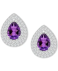 Rhodolite Garnet (2-1/5 ct. t.w.) & White Topaz (7/8 Pear Stud Earrings Sterling Silver (Also Citrine, Peridot, Amethyst, Blue