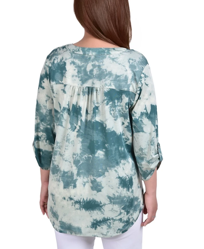 Ny Collection Plus Knit 3/4 Sleeve Roll Tab Top