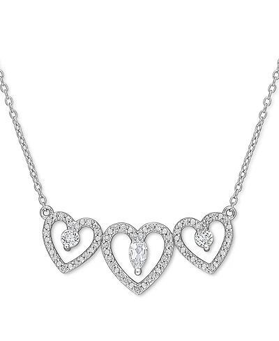 White Topaz (1/2 ct. t.w.) & Diamond (1/5 ct. t.w.) Triple Heart 18" Statement Necklace in Sterling Silver