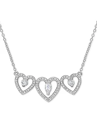 White Topaz (1/2 ct. t.w.) & Diamond (1/5 ct. t.w.) Triple Heart 18" Statement Necklace in Sterling Silver