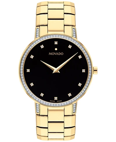 Movado Faceto Men's Swiss Diamond (3/8 ct. t.w.) Gold-Tone Pvd Bracelet Watch 39mm