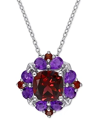 Rhodolite Garnet (3-1/4 ct. t.w.) & Amethyst (1-1/8 ct. t.w.) Cluster 18" Pendant Necklace in Sterling Silver