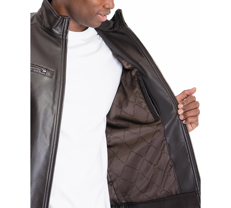 Michael Kors Men's Perforated Faux Leather Moto Jacket, Created for Macy's