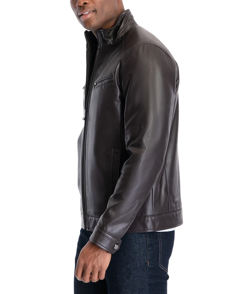 Michael Kors Men's Perforated Faux Leather Moto Jacket, Created for Macy's