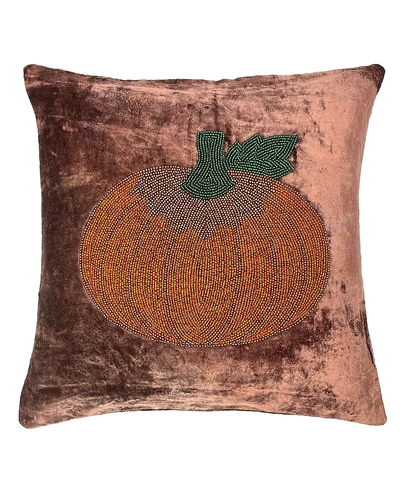 Mod Lifestyles Pumpkin Velvet Beaded Harvest Decorative Pillow, 18" x 18"