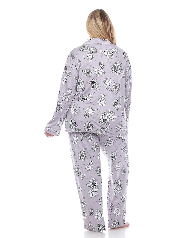 White Mark Plus Long Sleeve Floral Pajama Set, 2-Piece
