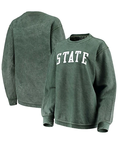 Women's Green Michigan State Spartans Comfy Cord Vintage-Like Wash Basic Arch Pullover Sweatshirt