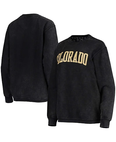 Women's Black Colorado Buffaloes Comfy Cord Vintage-Like Wash Basic Arch Pullover Sweatshirt