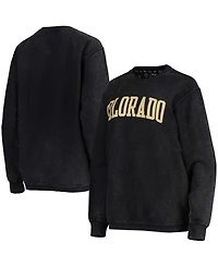 Women's Black Colorado Buffaloes Comfy Cord Vintage-Like Wash Basic Arch Pullover Sweatshirt