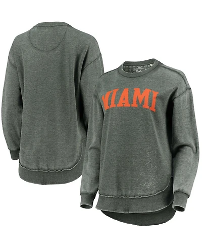 Women's Green Miami Hurricanes Vintage-Like Wash Pullover Sweatshirt