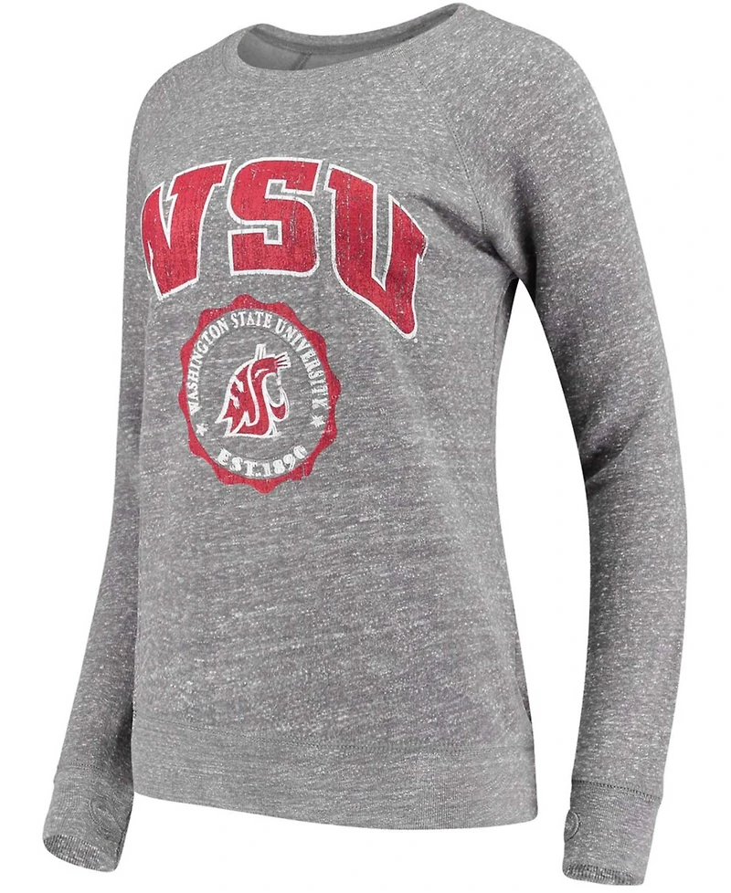 Women's Heathered Gray Washington State Cougars Edith Vintage-Like Knobi Pullover Sweatshirt