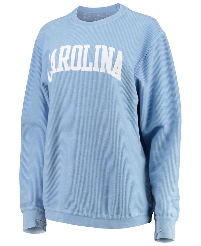 Women's Light Blue North Carolina Tar Heels Comfy Cord Vintage-Like Wash Basic Arch Pullover Sweatshirt