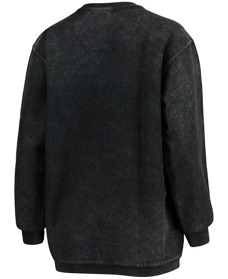 Women's Black Nebraska Huskers Comfy Cord Vintage-Like Wash Basic Arch Pullover Sweatshirt