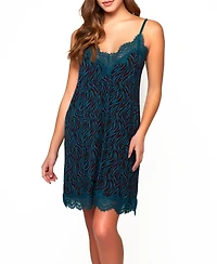 Women's Zebra Print Jersey Knit Chemise with Lace Trims and Adjustable Straps