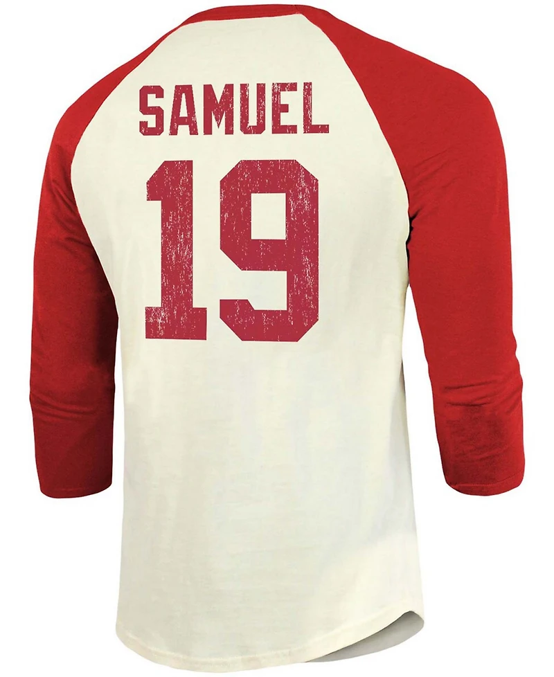 Men's Deebo Samuel Cream, Scarlet San Francisco 49Ers Vintage-Inspired Player Name Number Raglan 3/4 Sleeve T-shirt