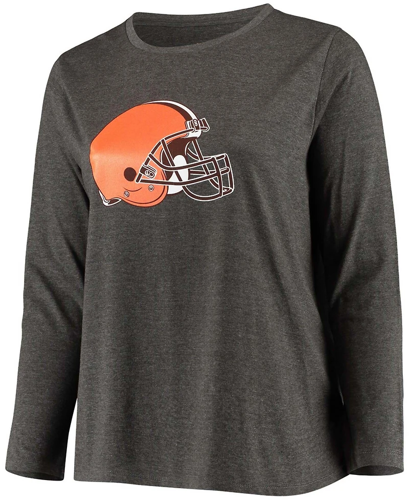 Women's Plus Charcoal Cleveland Browns Primary Logo Long Sleeve T-shirt