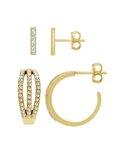 And Now This Gold Plated 2-Piece C Hoop Bar Earrings Set