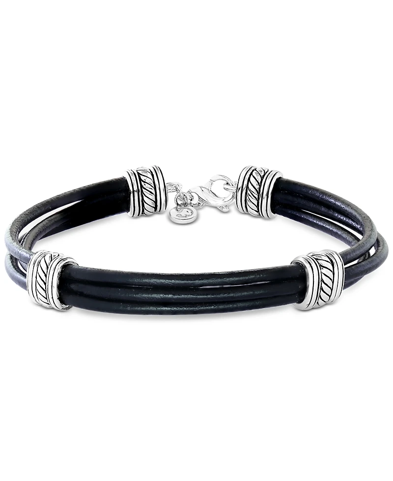 Effy Men's Leather Multi-Cord Statement Bracelet in Sterling Silver
