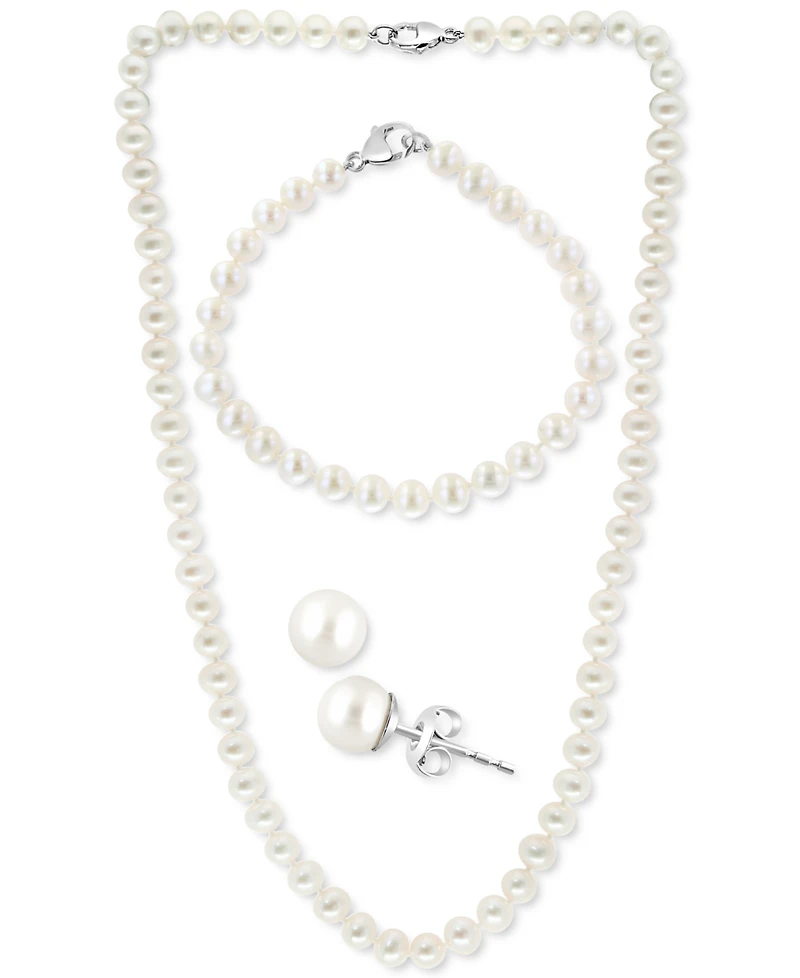 Effy 3-Pc. Set Cultured Freshwater Pearl (6-1/2 mm) Collar Necklace, Bracelet, & Stud Earrings.