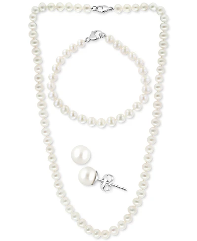 Effy 3-Pc. Set Cultured Freshwater Pearl (6-1/2 mm) Collar Necklace, Bracelet, & Stud Earrings.