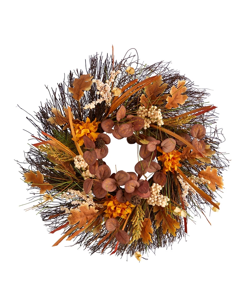 22" Autumn Dahlia and Berries Artificial Fall Wreath