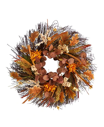 22" Autumn Dahlia and Berries Artificial Fall Wreath