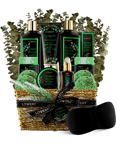 Lovery Eucalyptus Spearmint Home Spa Body Care Gift Set, Natural Bath Gift Basket, 17 Piece