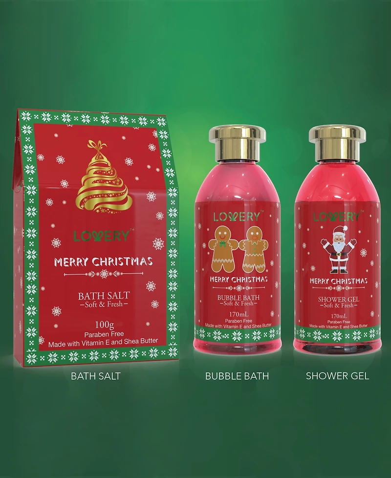 Lovery Strawberry Sandalwood Christmas Gift Set, Bath and Body Care Gift Package, 8 Piece