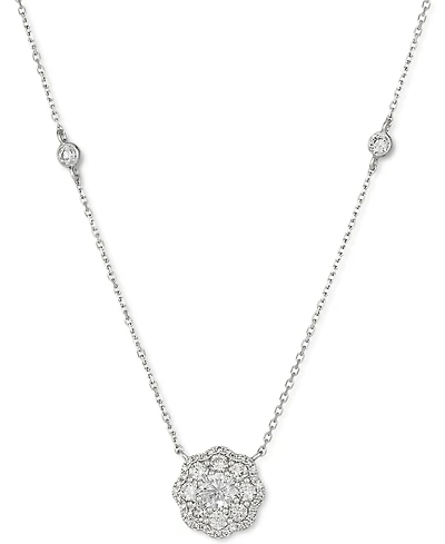 Le Vian Vanilla Diamond Flower Cluster Station 19" Pendant Necklace (1 ct. t.w.) in Platinum
