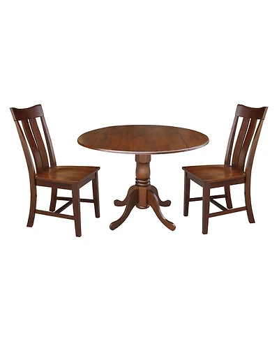42" Dual Drop Leaf Table with 2 Splat Back Dining Chairs - 3 Piece Dining Set
