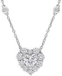 Lab-Grown Moissanite Heart Halo 18" Pendant Necklace (2 ct. t.w.) in Sterling Silver