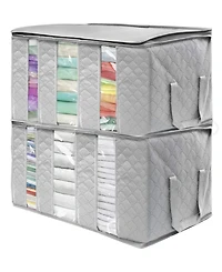 Sorbus Foldable Storage Bag Organizers, 3 Sections, Great for Clothes, Blankets, Closets, Bedrooms, and More, 2-Pack (Gray