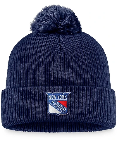 Men's Navy New York Rangers Core Primary Logo Cuffed Knit Hat with Pom