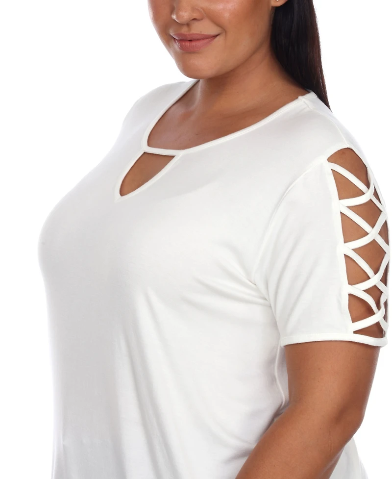 Plus Keyhole Neck Cutout Short Sleeve Top