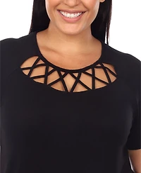 White Mark Plus Crisscross Cutout Short Sleeve Top