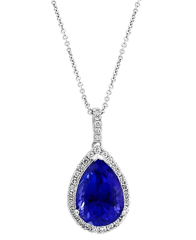 Effy Tanzanite (6 ct. t.w.) & Diamond (3/8 ct. t.w.) Halo 16" Pendant Necklace in 14k White Gold