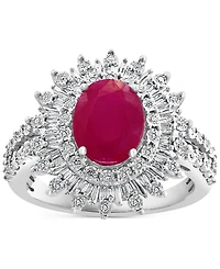 Effy Ruby (1-7/8 ct. t.w.) & Diamond (1/4 Halo Statement Ring 14k White Gold (Also Sapphire and Emerald)