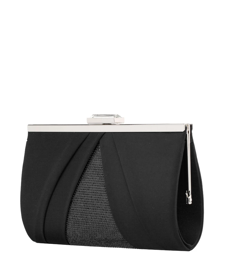 Women's Pleated Stain Crystal Frame Clutch