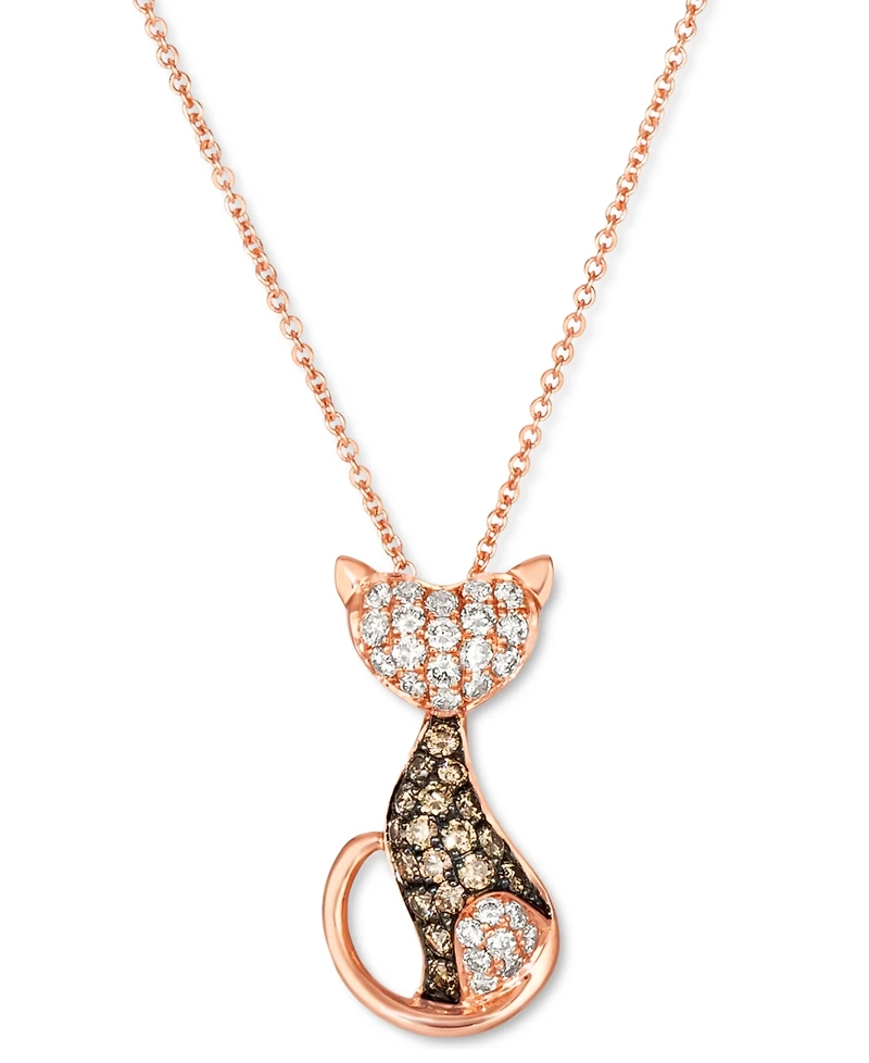 Le Vian Nude Diamond (1/3 ct. t.w.) & Chocolate Diamond (1/4 ct. t.w.) Cat Necklace in 14k Rose Gold, 18" + 2" extender
