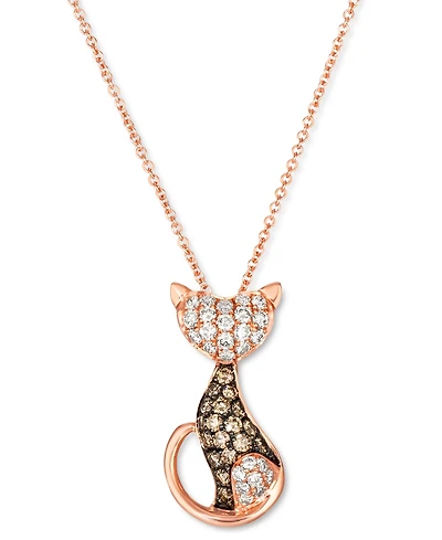 Le Vian Nude Diamond (1/3 ct. t.w.) & Chocolate Diamond (1/4 ct. t.w.) Cat Necklace in 14k Rose Gold, 18" + 2" extender