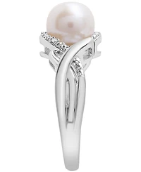 Cultured Freshwater Pearl (8mm) & Diamond Accent Ring in Sterling Silver
