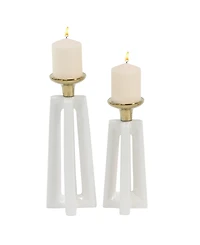 CosmoLiving by Cosmopolitan Set of 2 White Ceramic Modern Candle Holder, 12", 14"