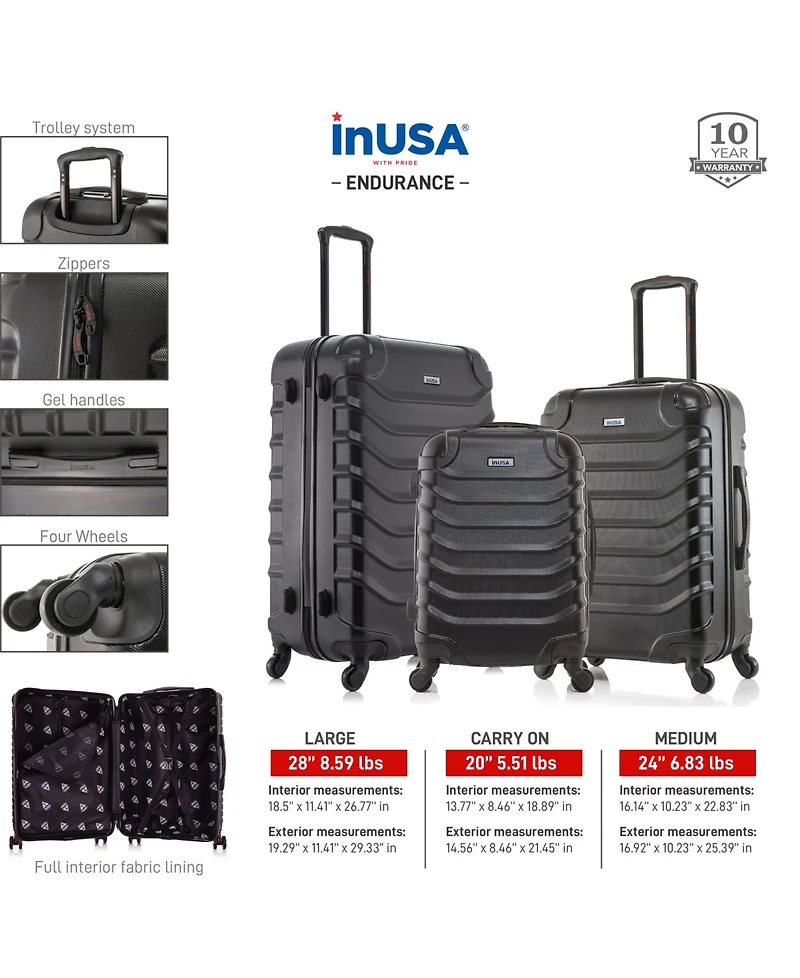 InUSA Endurance Lightweight Hardside Spinner Luggage Set, 3 piece