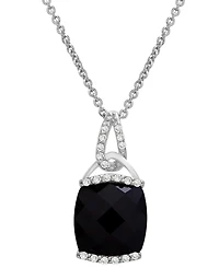 2-Pc. Set Onyx & Diamond (1/10 ct. tw.) Pendant Necklace & Matching Stud Earrings in Sterling Silver