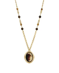 2028 Gold-Tone Antique Glass STone Necklace